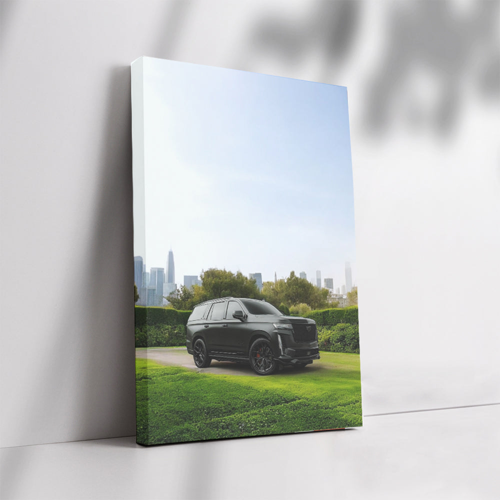 Black Cadillac with Urban Backdrop - Sleek and Stylish