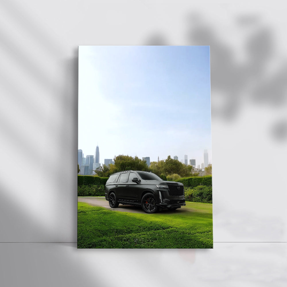 Black Cadillac with Urban Backdrop - Sleek and Stylish