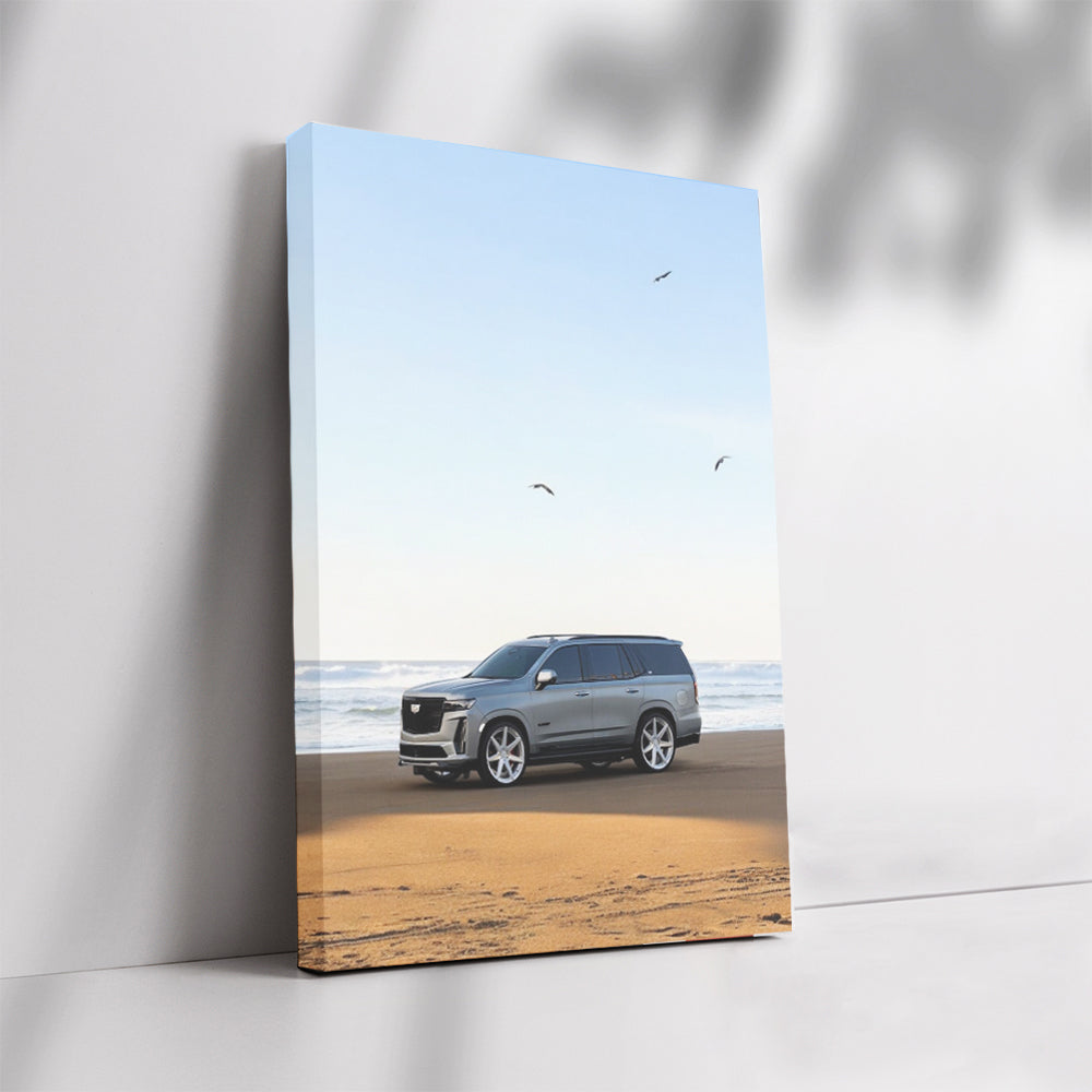 Gray Cadillac on Beach - Sleek and Stylish Ride