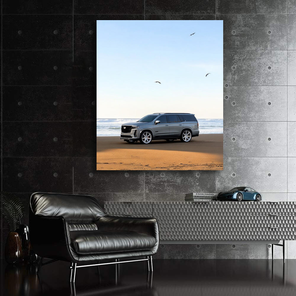 Gray Cadillac on Beach - Sleek and Stylish Ride