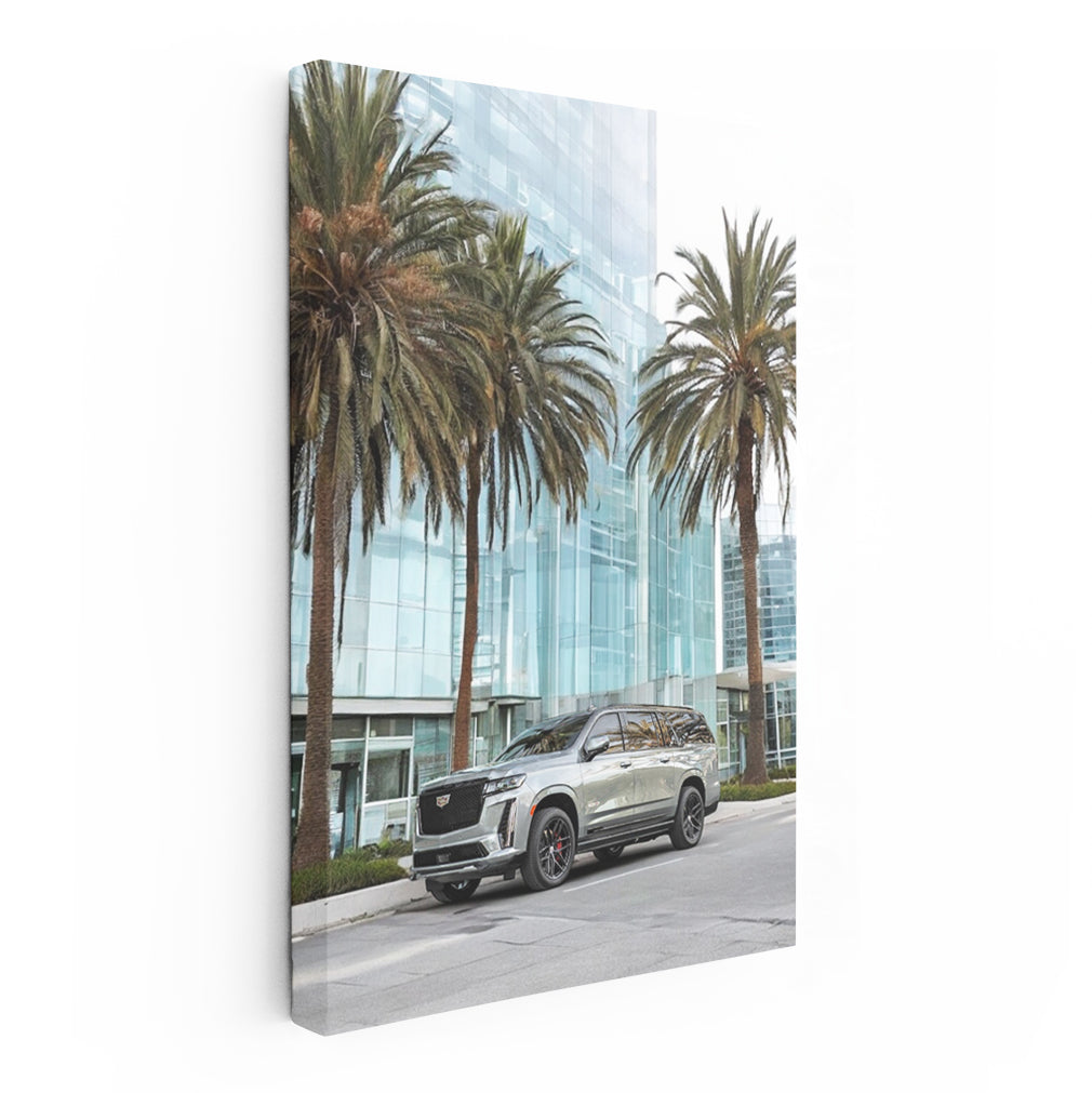 Cadillac in Gray Beneath Palm Tree - Elegant and Timeless