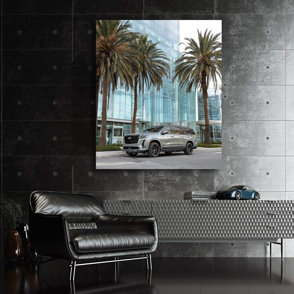 Cadillac in Gray Beneath Palm Tree - Elegant and Timeless