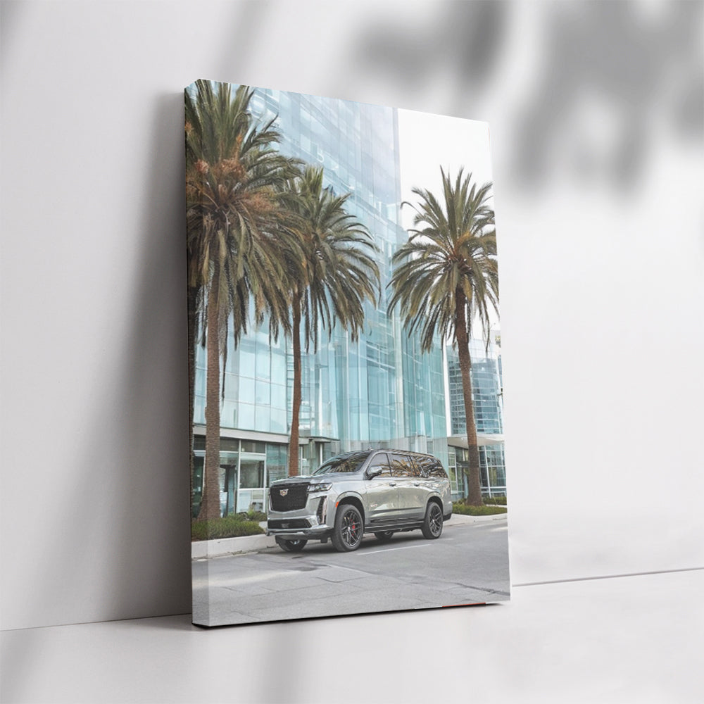 Cadillac in Gray Beneath Palm Tree - Elegant and Timeless