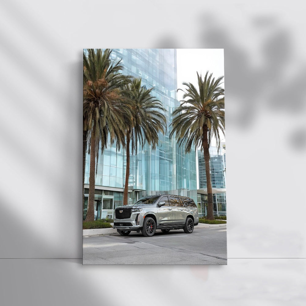 Cadillac in Gray Beneath Palm Tree - Elegant and Timeless
