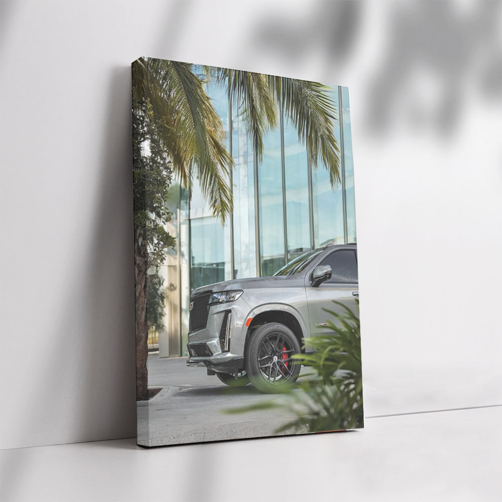 Cadillac in Gray beneath Palm Tree - Classic Elegance