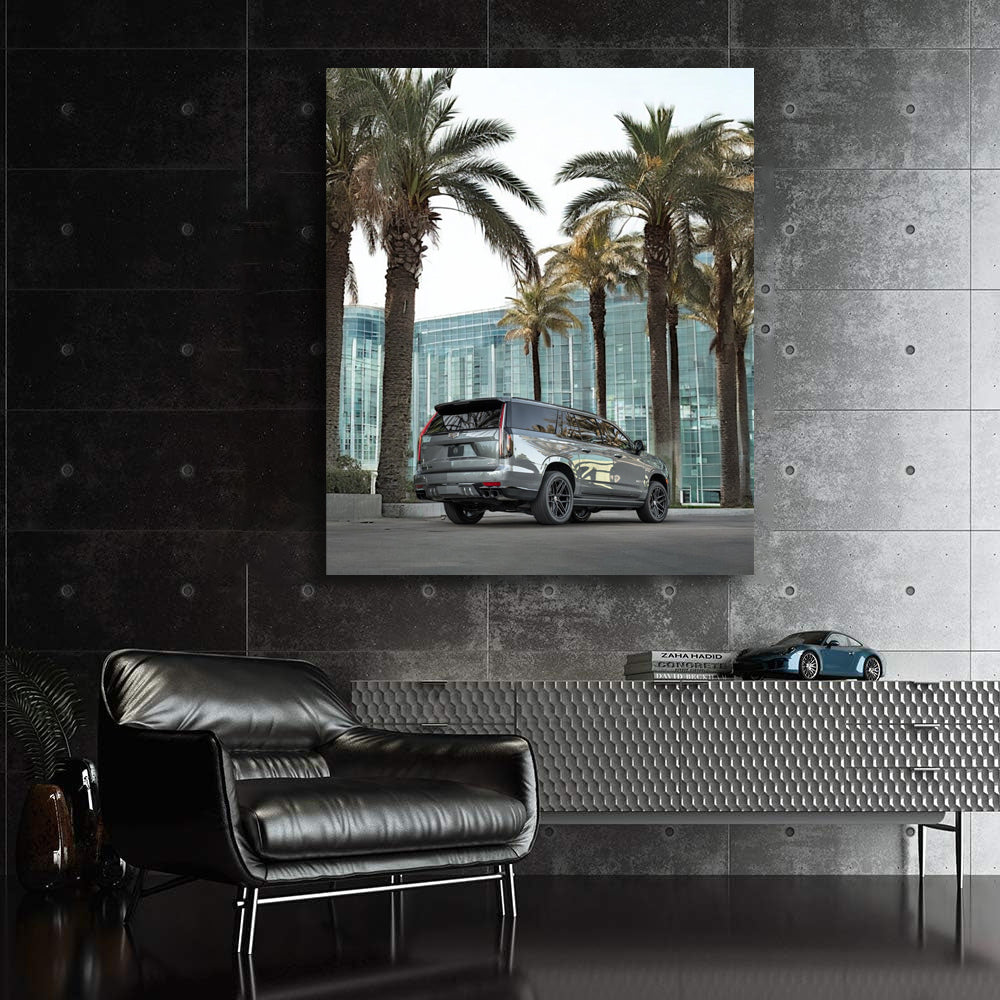 Cadillac in Gray Under Palm Tree - Sleek Elegance