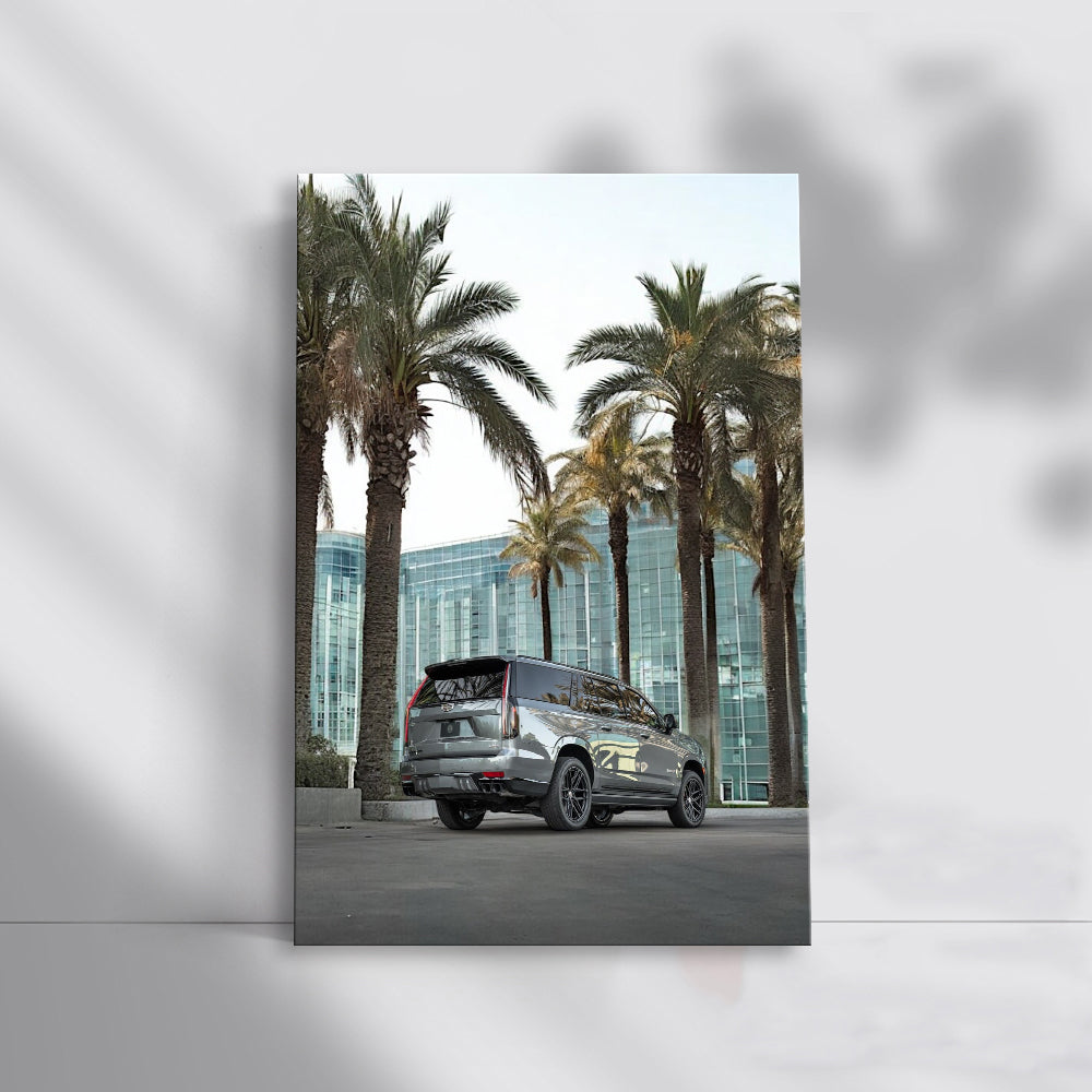 Cadillac in Gray Under Palm Tree - Sleek Elegance