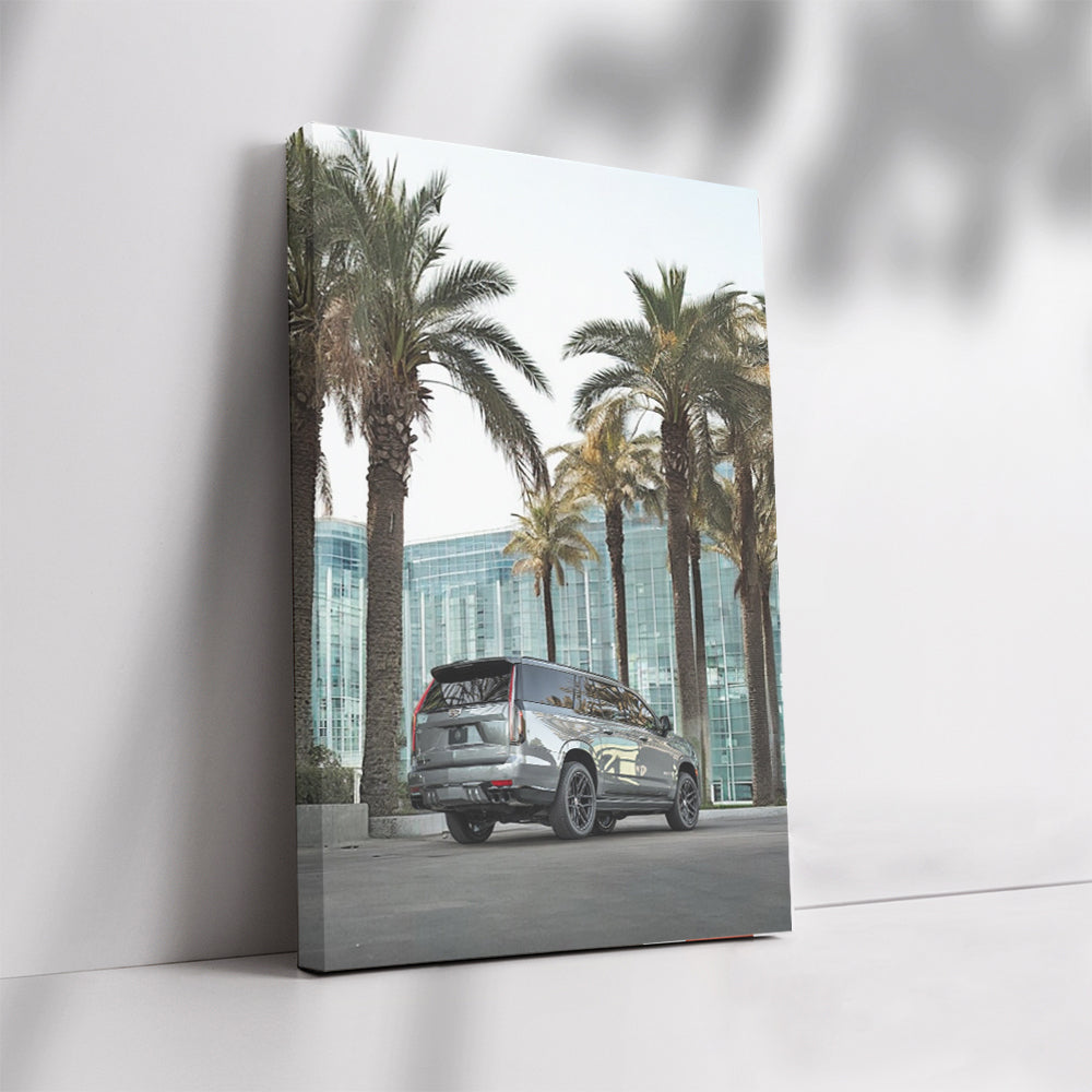 Cadillac in Gray Under Palm Tree - Sleek Elegance