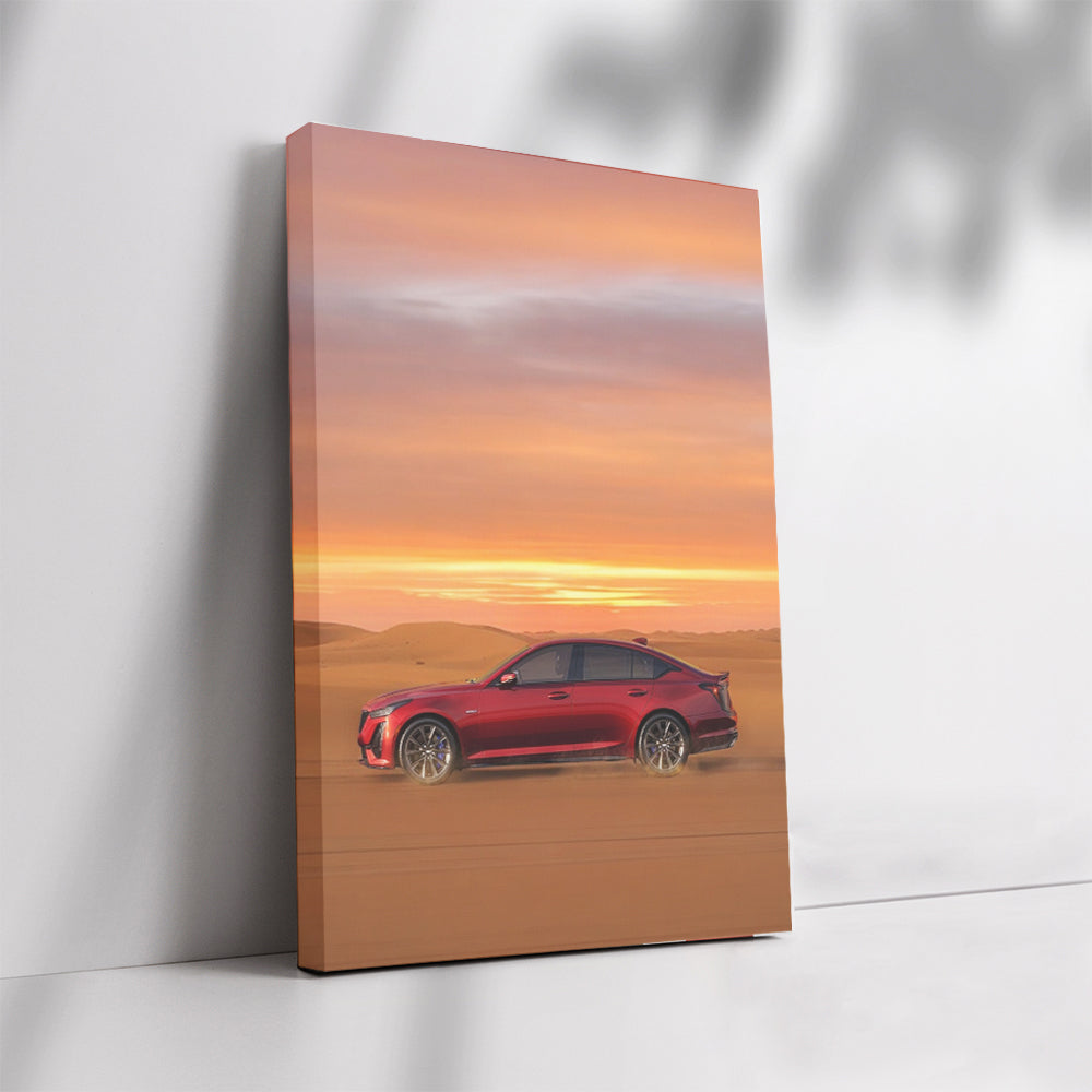 Cadillac at Sunset in Desert - Icon of Luxury and Power