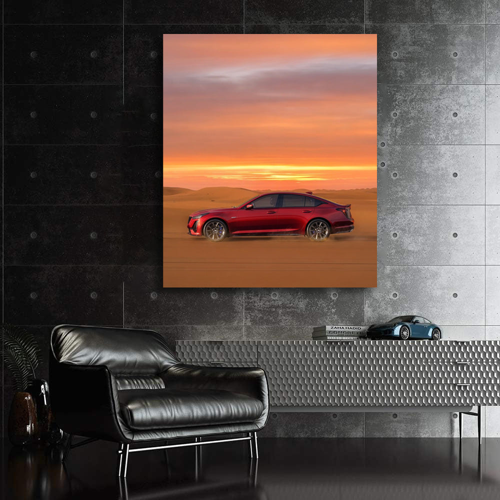 Cadillac at Sunset in Desert - Icon of Luxury and Power