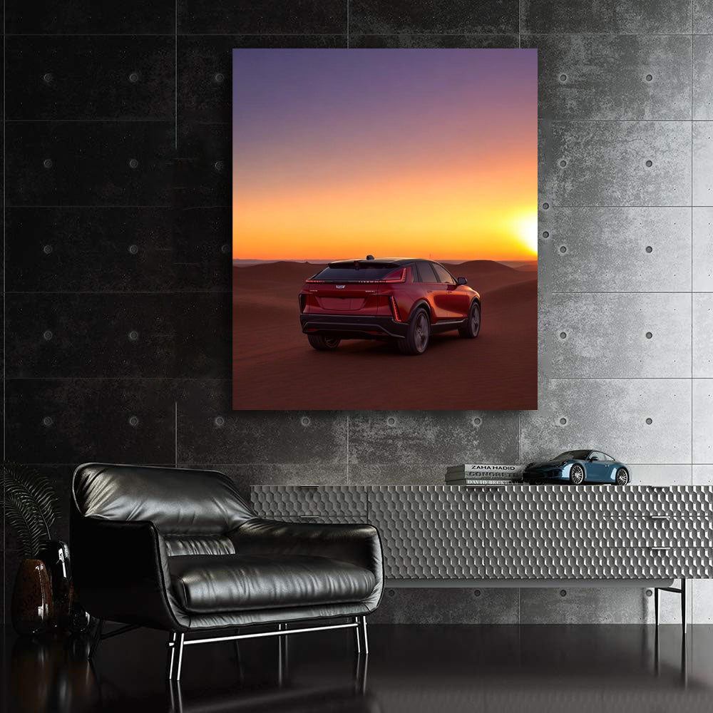 Sunset Desert Cadillac - Classic Elegance on Horizon
