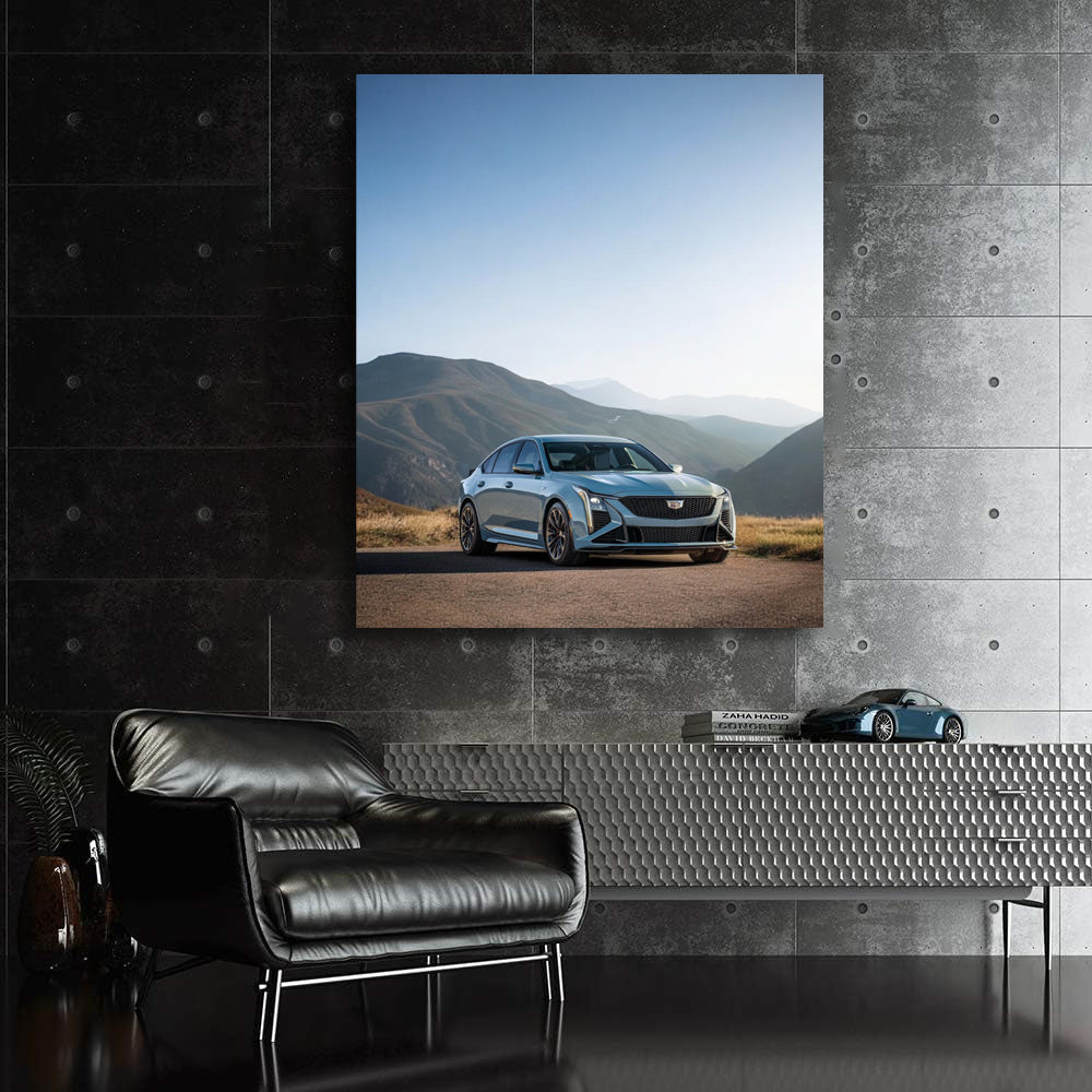 Majestic Cadillac Amidst Mountain Peaks - Symbol of Luxury