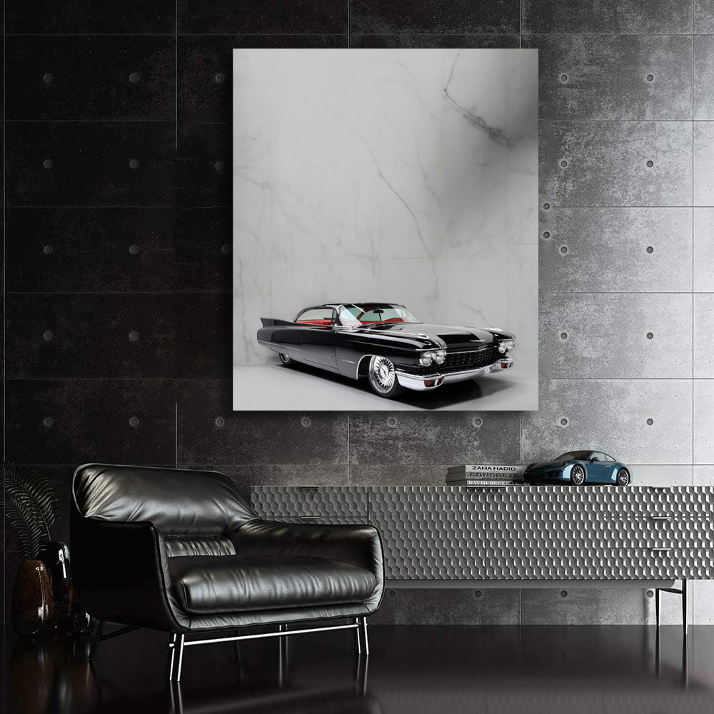 Vintage Black Cadillac on Marble - Classic Elegance
