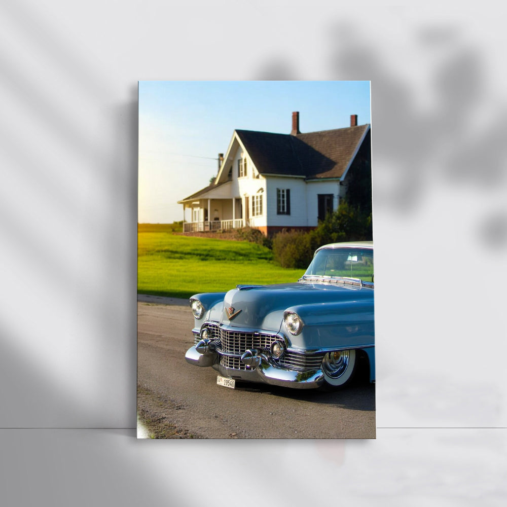 Vintage Blue Cadillac in Village - Classic Elegance