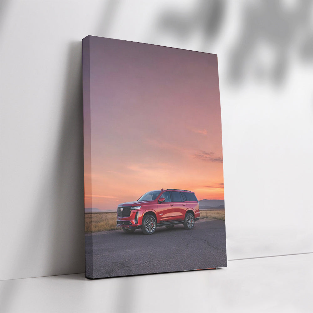 Sunset Crimson Cadillac - Luxurious Elegance in Motion