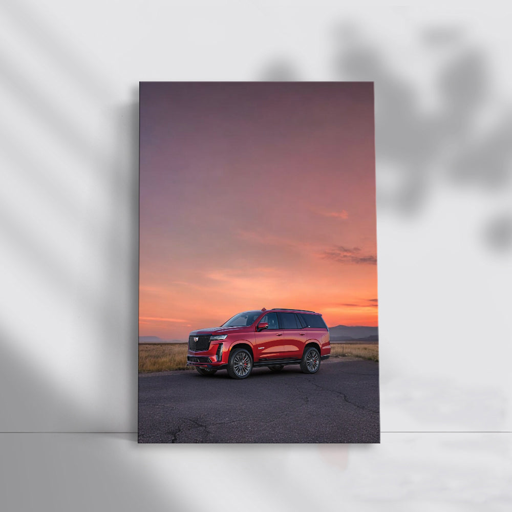 Sunset Crimson Cadillac - Luxurious Elegance in Motion