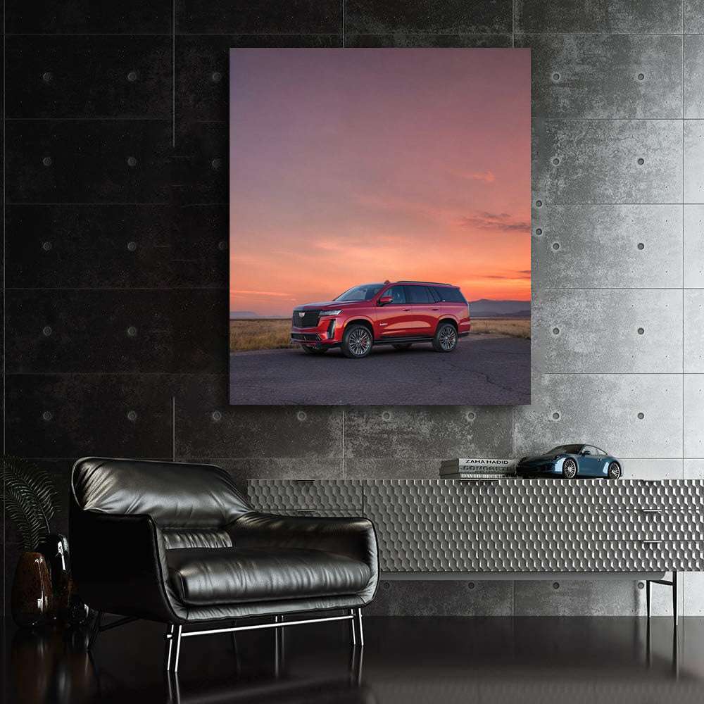 Sunset Crimson Cadillac - Luxurious Elegance in Motion