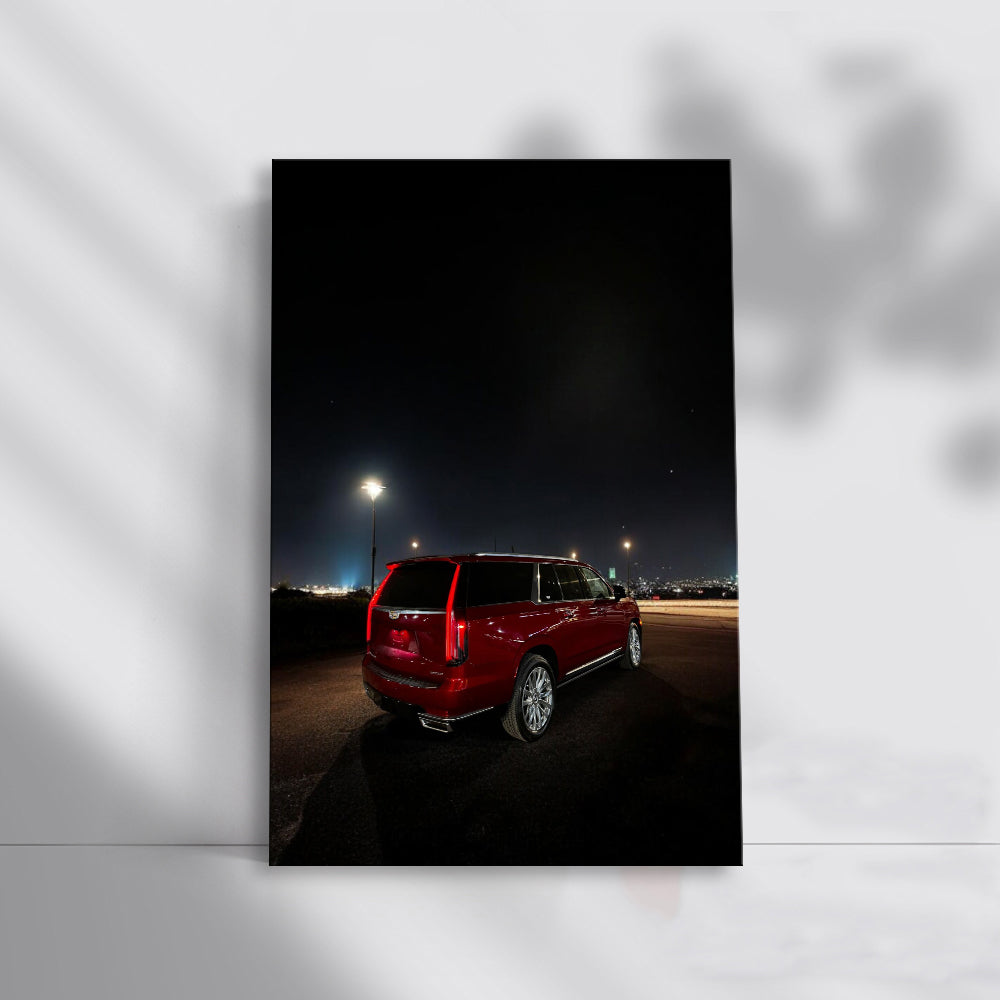 Urban Nightscape: Crimson Cadillac - Elegance in Motion