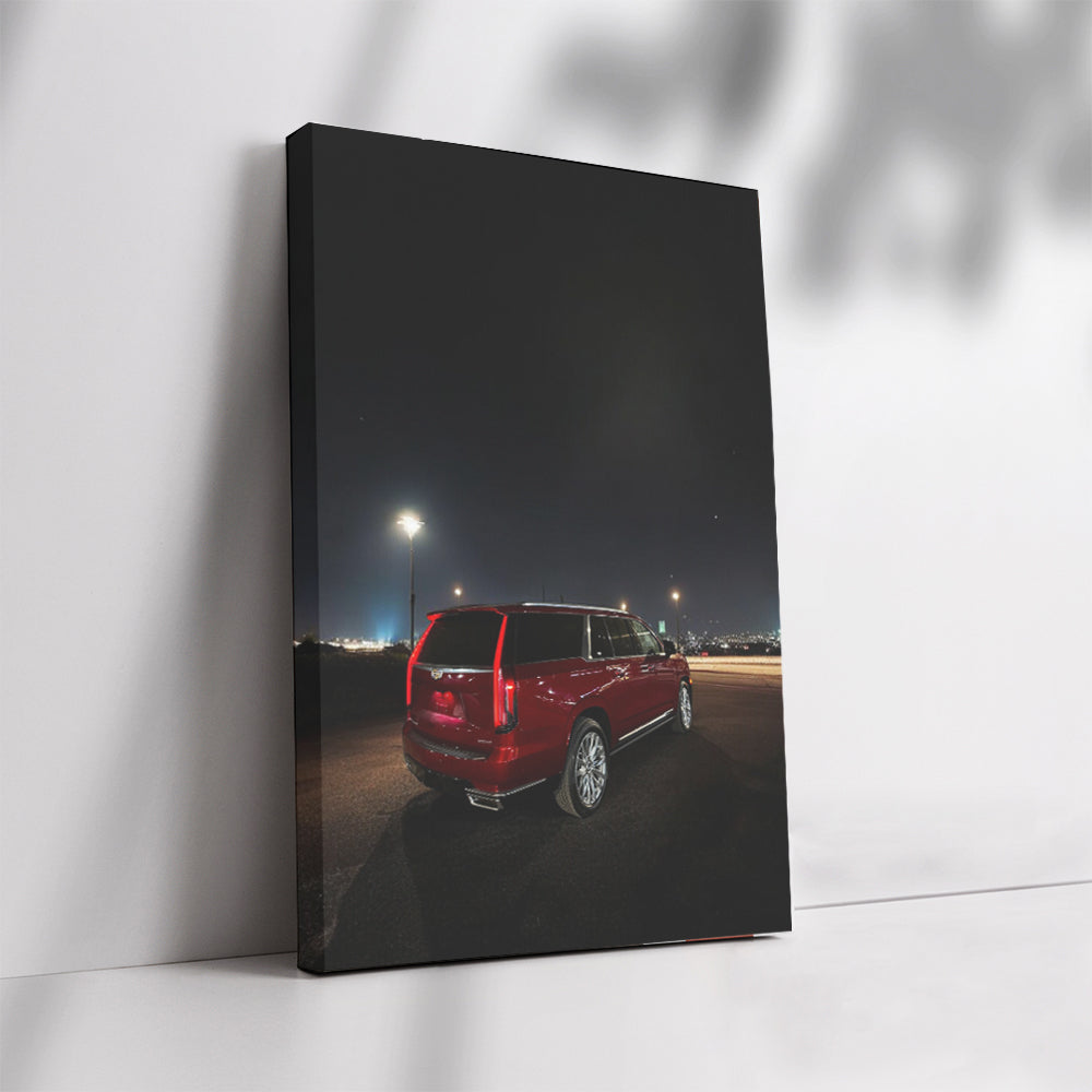 Urban Nightscape: Crimson Cadillac - Elegance in Motion