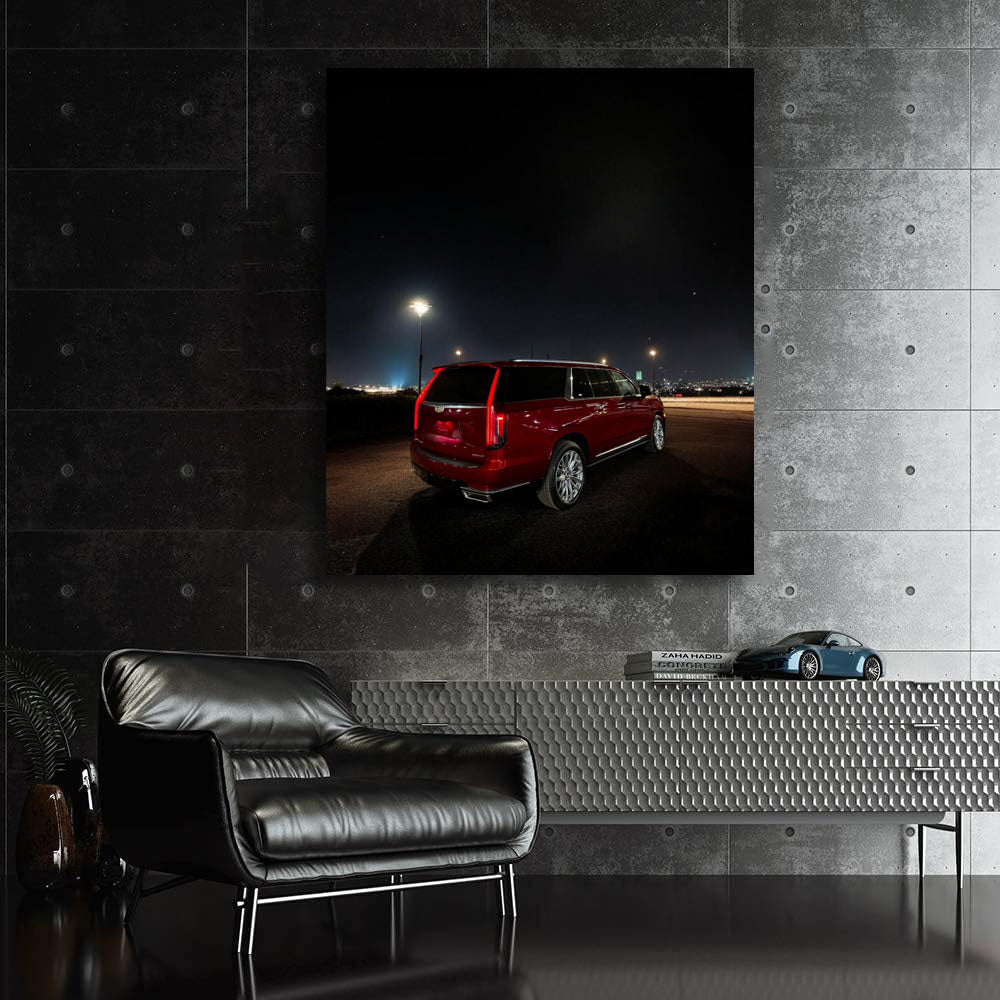 Urban Nightscape: Crimson Cadillac - Elegance in Motion