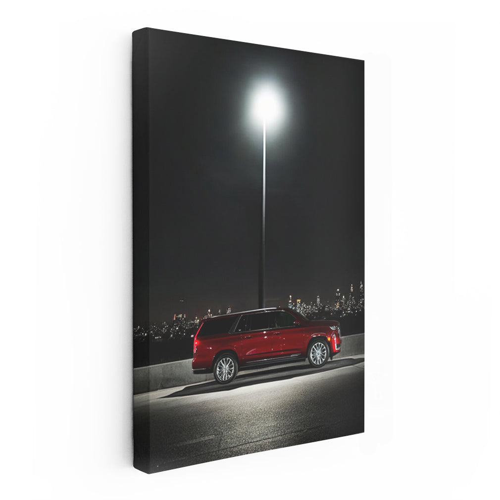 Cadillac in City Night - Red Elegance on Move