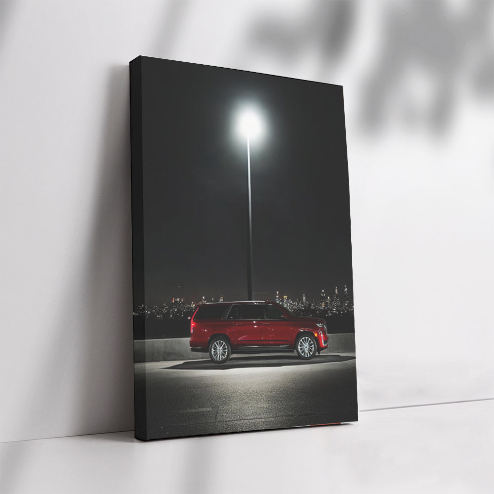 Cadillac in City Night - Red Elegance on Move
