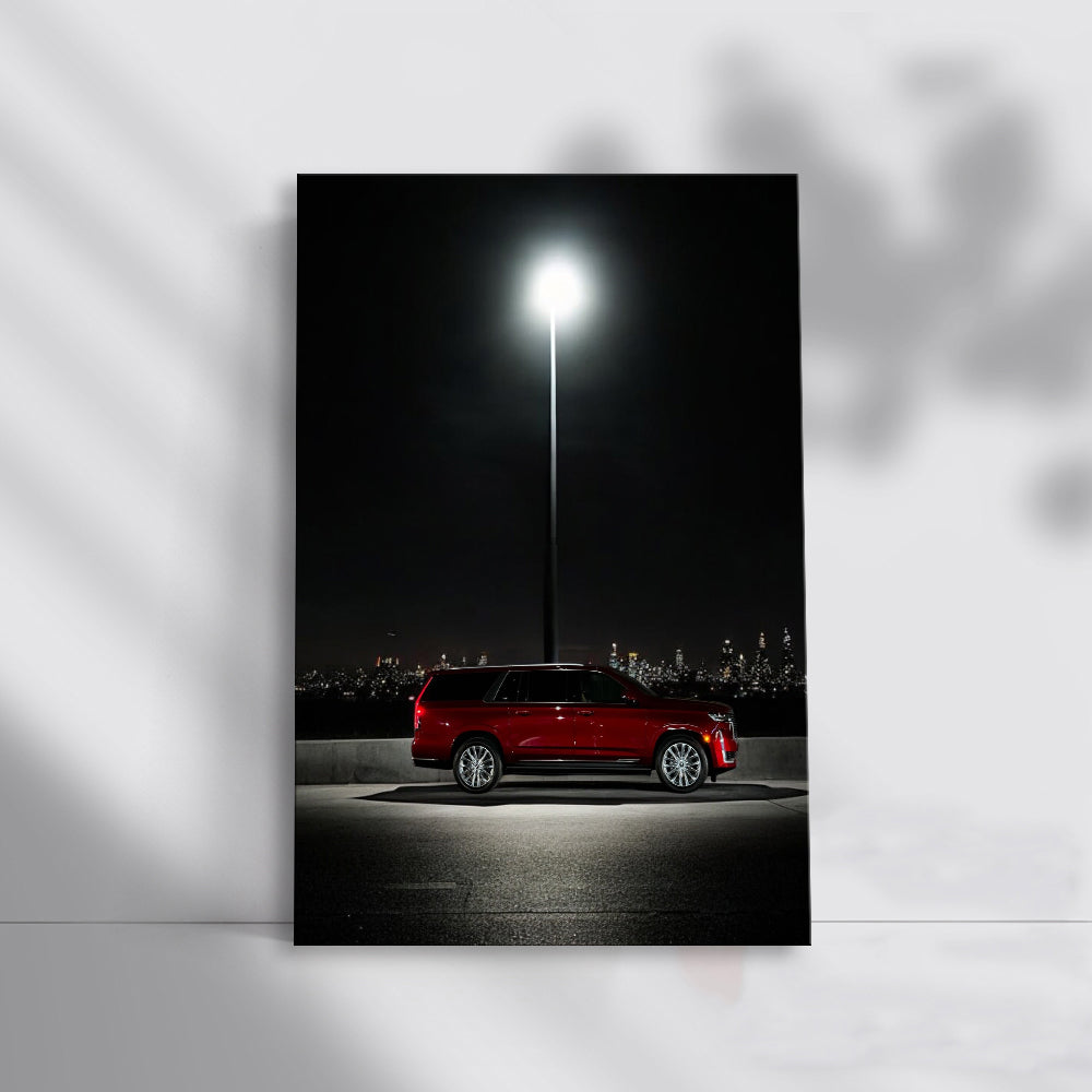 Cadillac in City Night - Red Elegance on Move