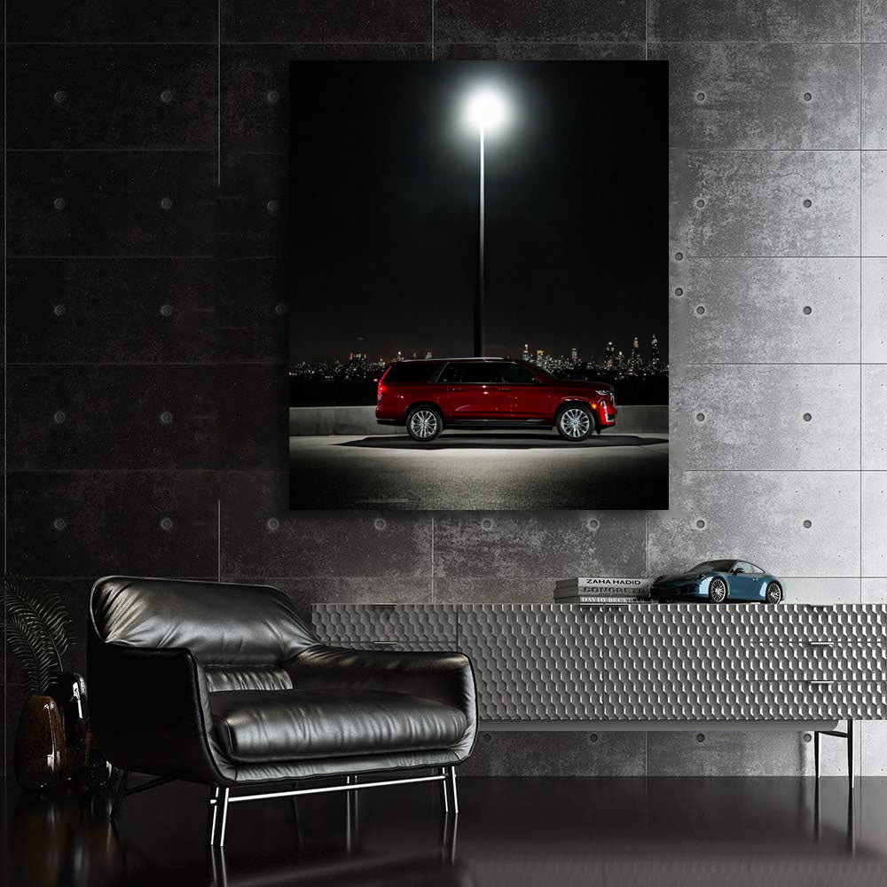 Cadillac in City Night - Red Elegance on Move