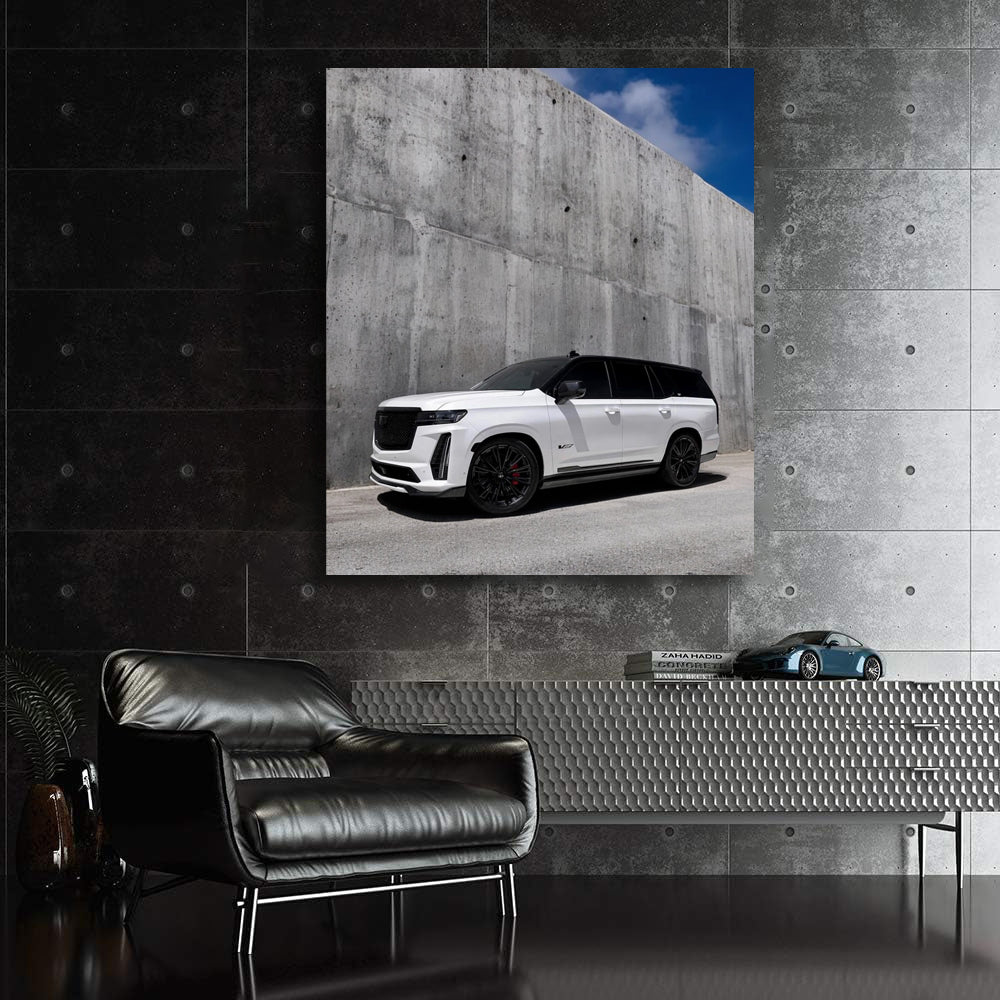 Cadillac White Concrete Wall - Elegance in Motion