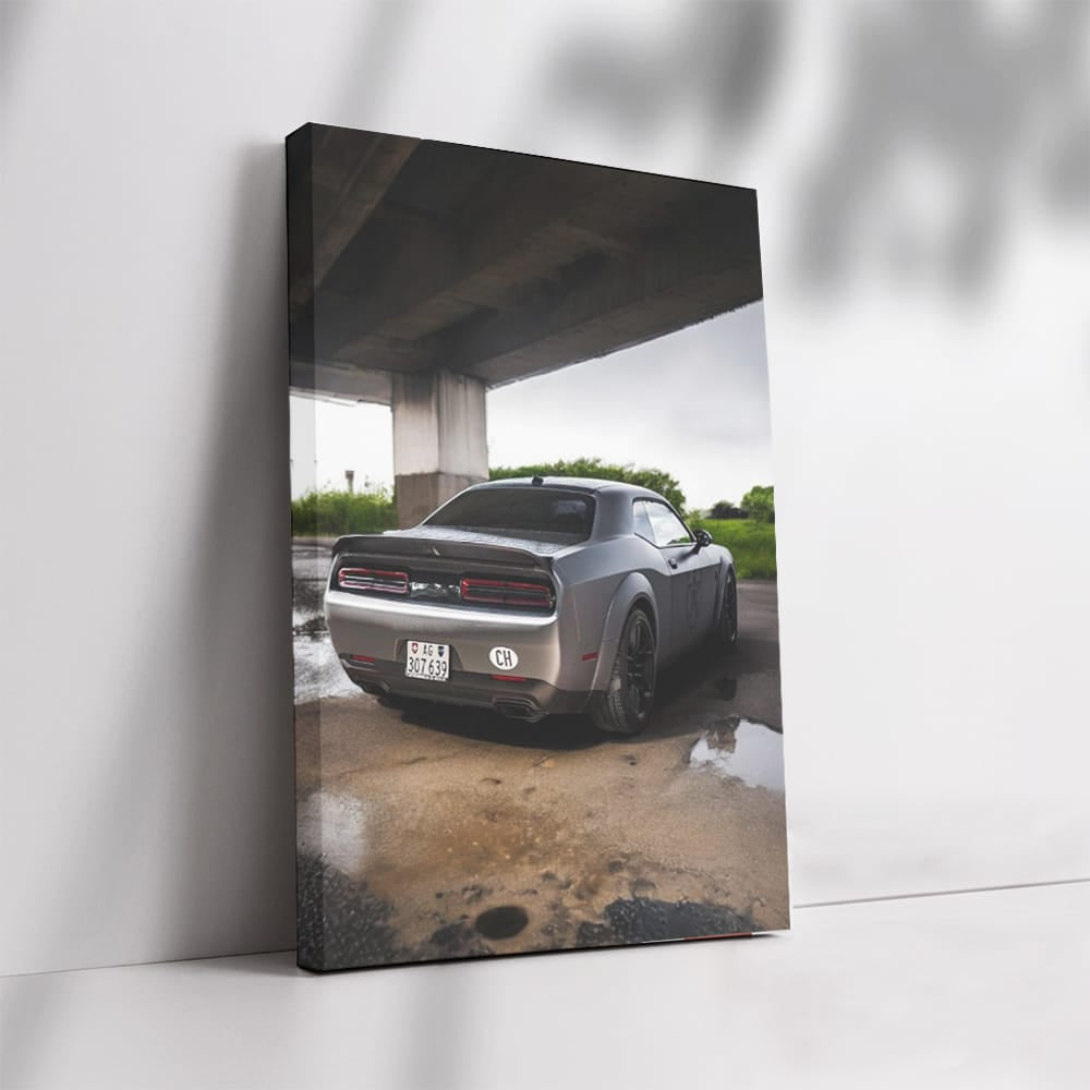 Fierce Challenger Hellcat Roars Under Bridge - Power Unleashed