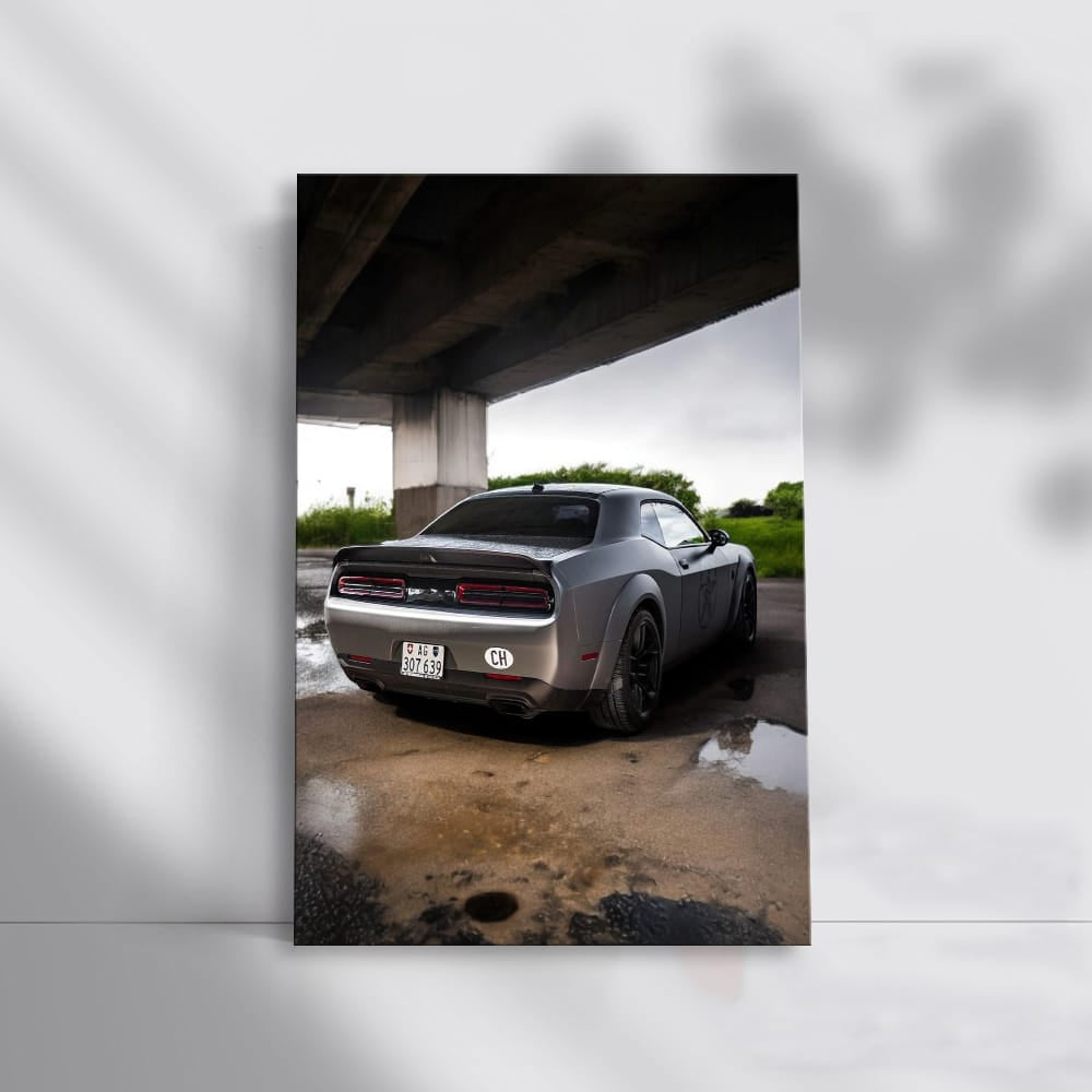 Fierce Challenger Hellcat Roars Under Bridge - Power Unleashed