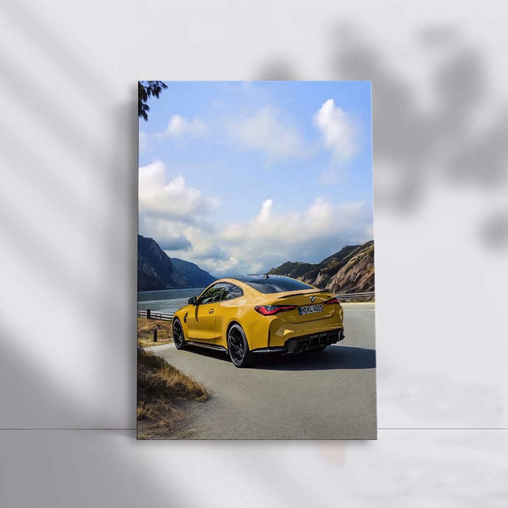 Vibrant Yellow BMW M4 in Mountain Setting - Power and Elegance