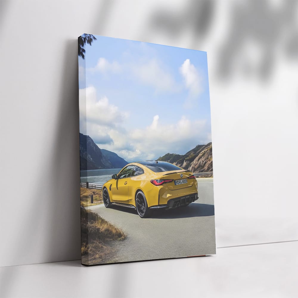 Vibrant Yellow BMW M4 in Mountain Setting - Power and Elegance