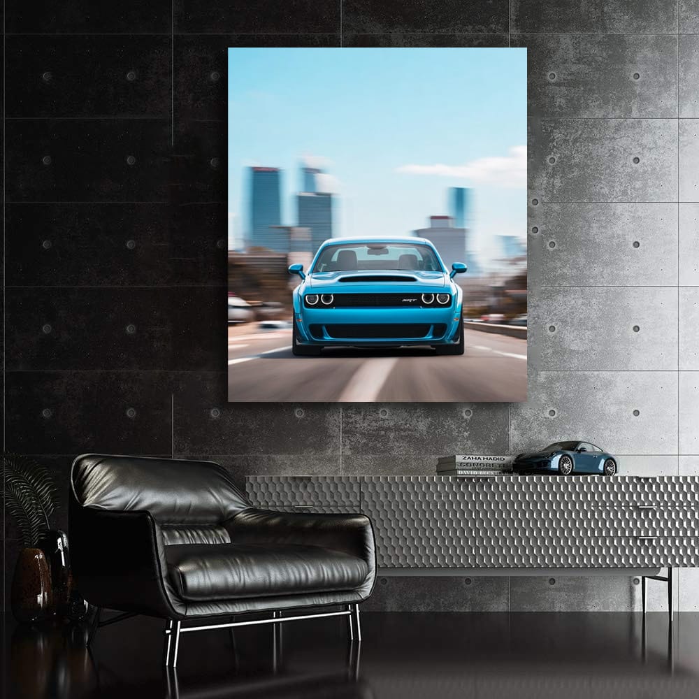 Dodge Challenger with Urban Skyline - Power and Presence
