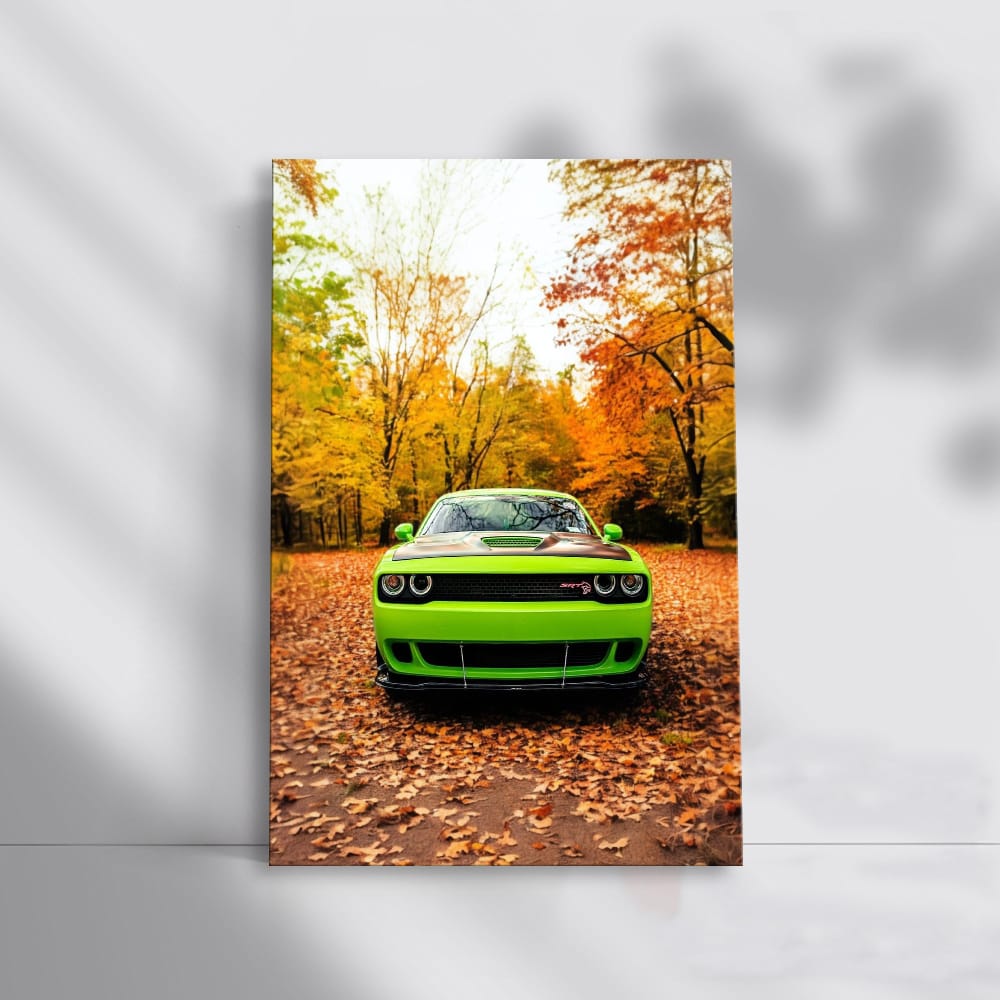 Golden Dodge Challenger in Autumn - Power and Elegance