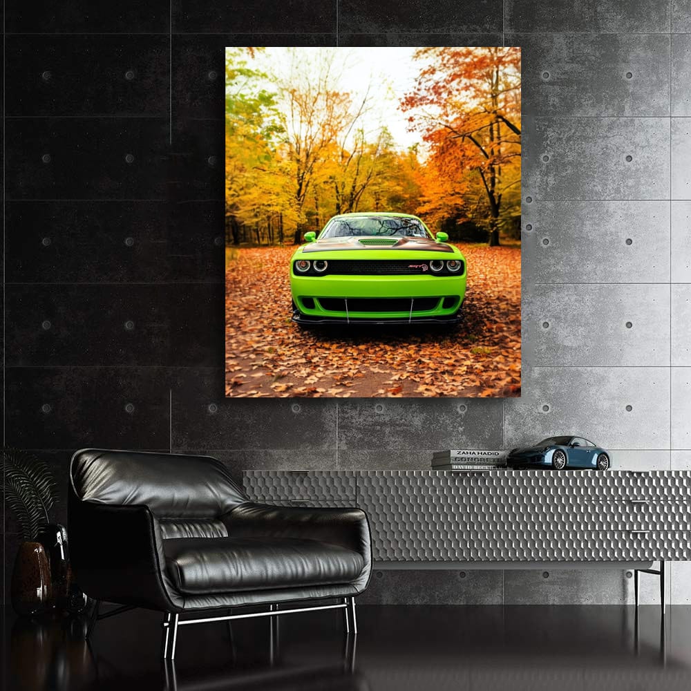 Golden Dodge Challenger in Autumn - Power and Elegance