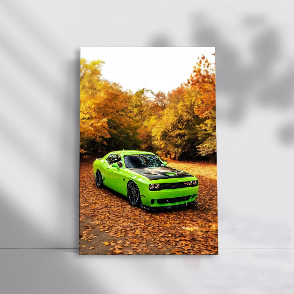 Golden Dodge Challenger in Autumn - Power and Elegance