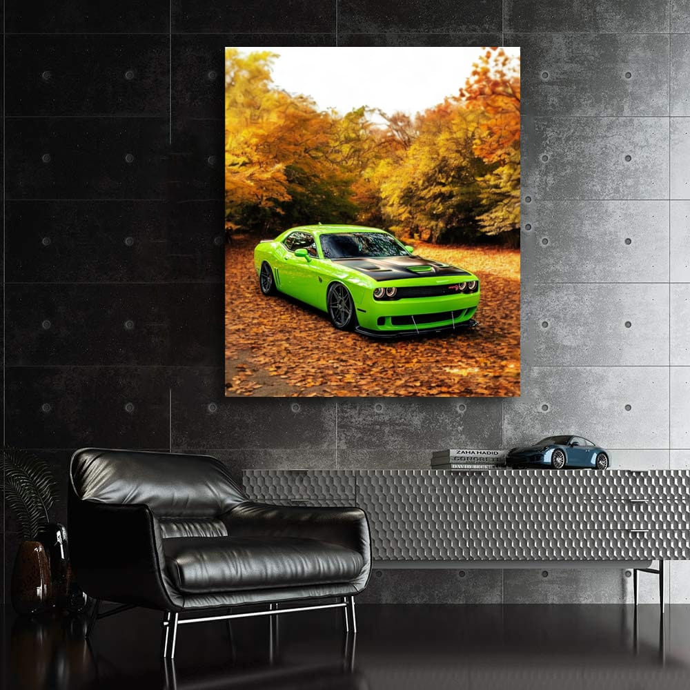 Golden Dodge Challenger in Autumn - Power and Elegance