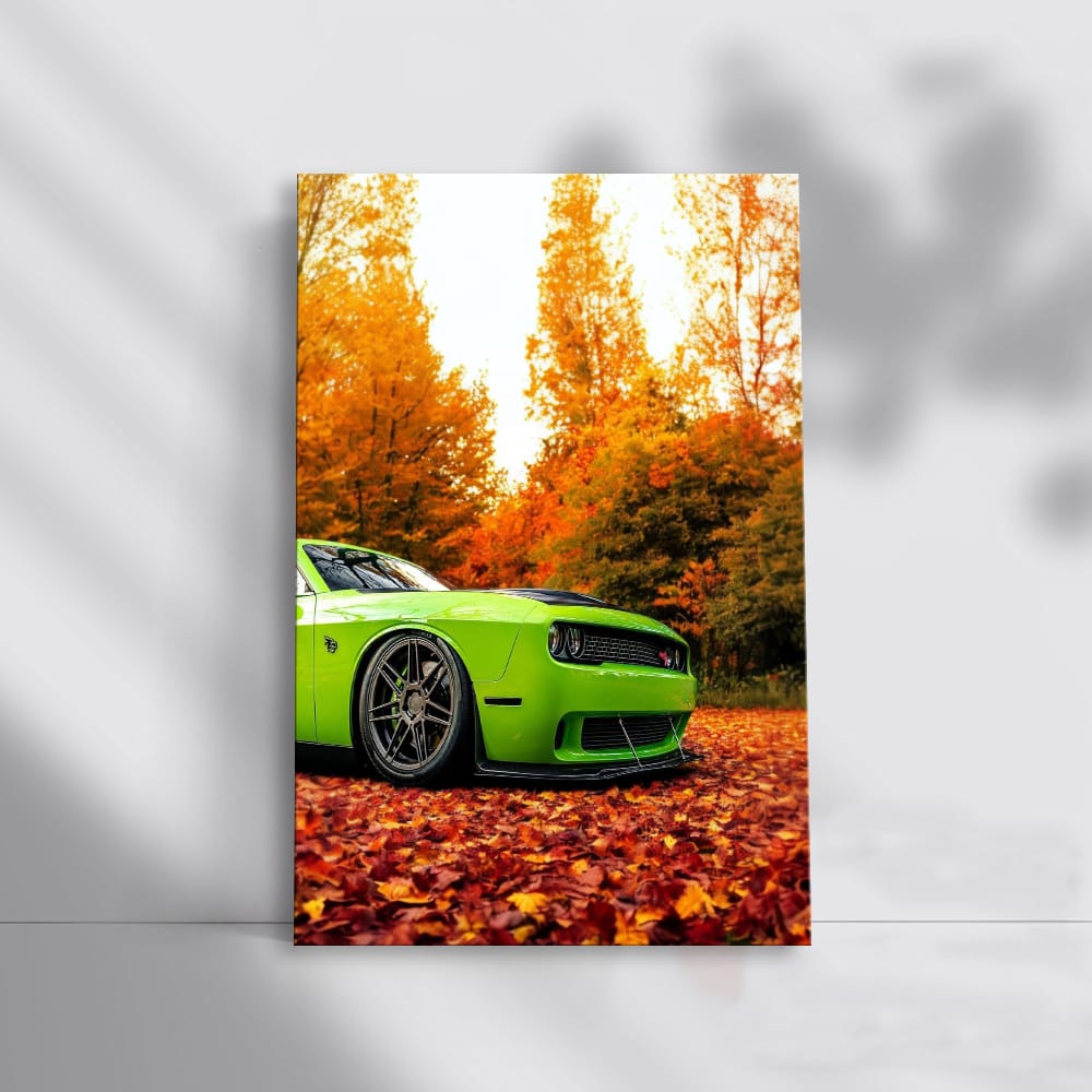 Golden Dodge Challenger in Autumn - Pure American Muscle