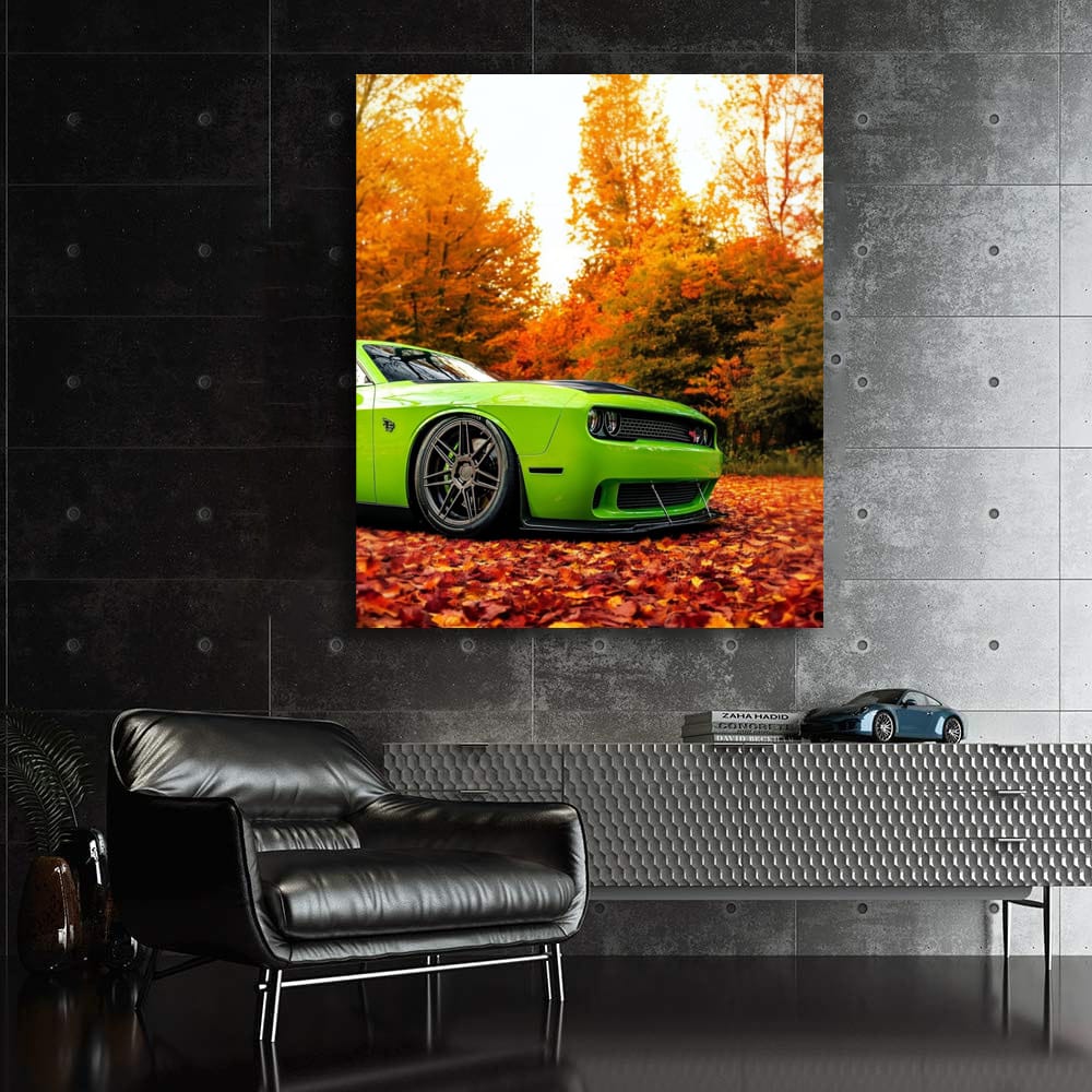 Golden Dodge Challenger in Autumn - Pure American Muscle