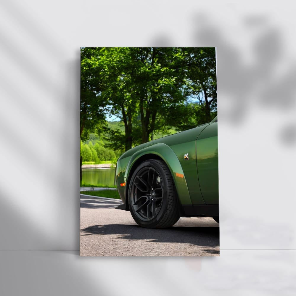 Green Dodge Challenger in Park - Bold Power on Wheels
