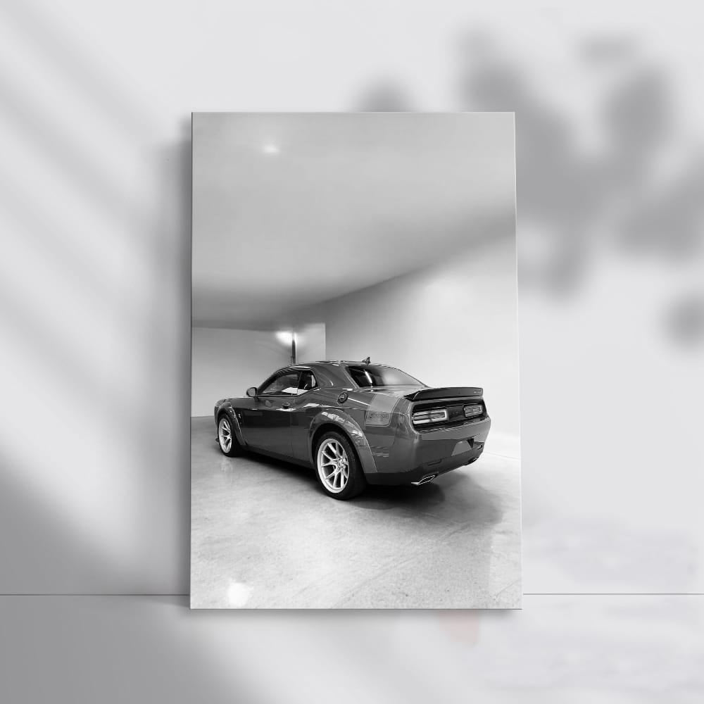 Grey Dodge Challenger Parked - Bold and Powerful Ride