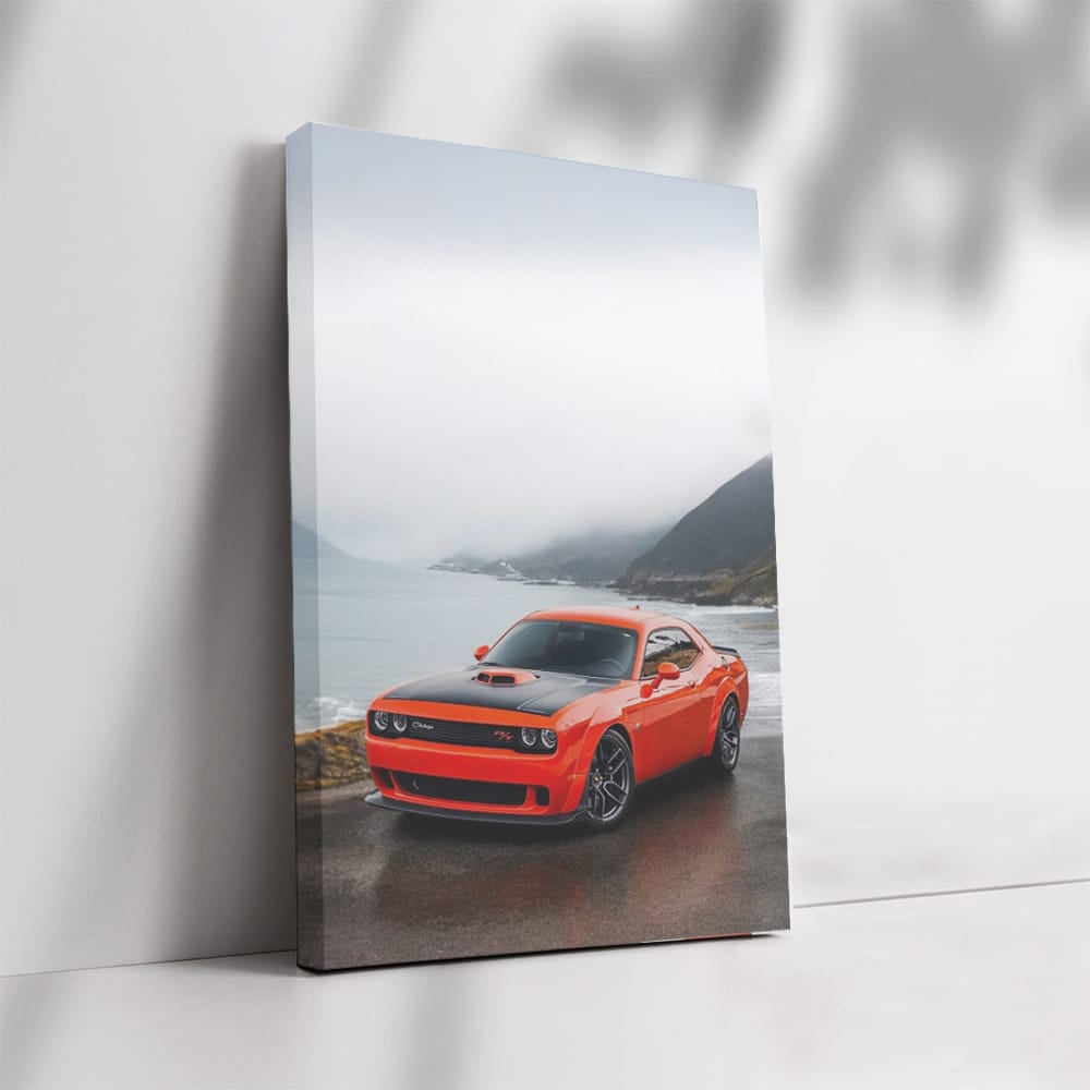 Dodge Challenger in Cloudy Mountain Skies - Bold and Powerful