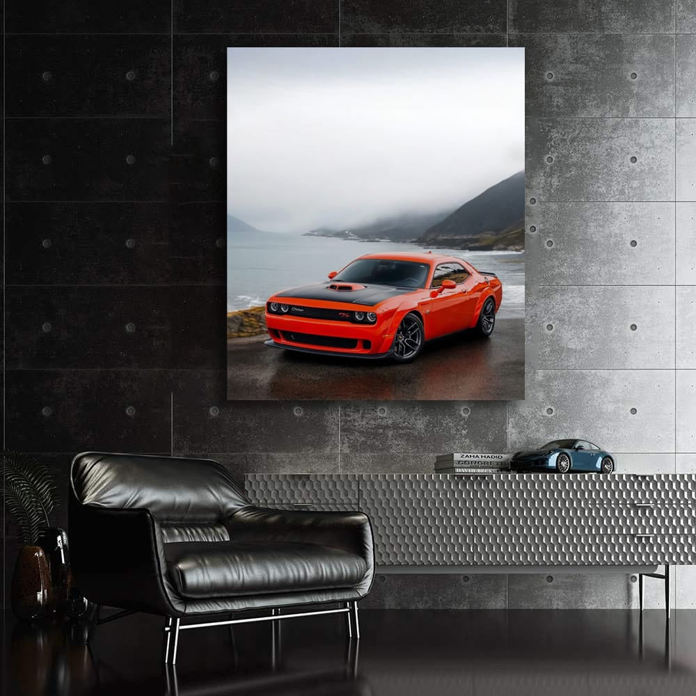 Dodge Challenger in Cloudy Mountain Skies - Bold and Powerful