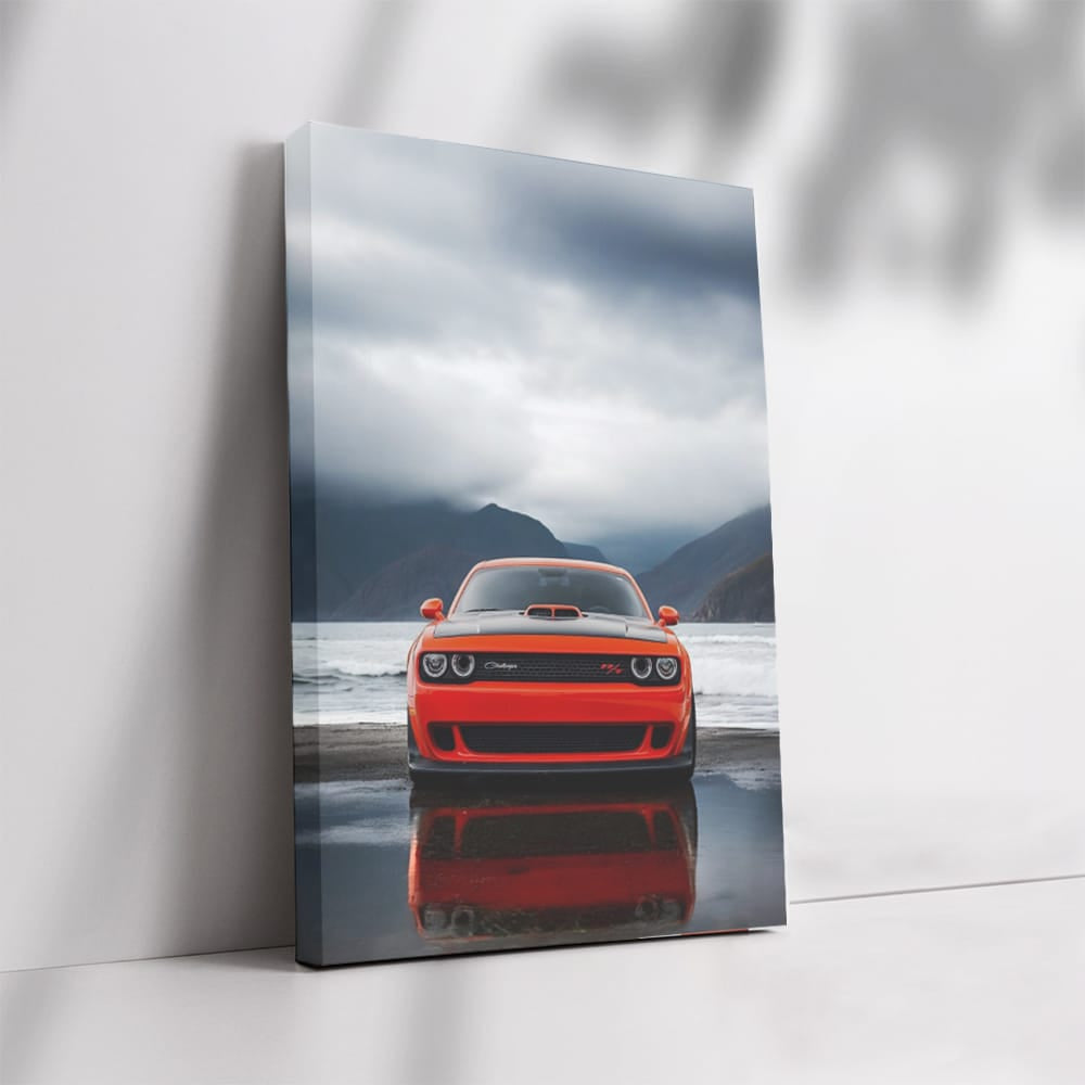 Dodge Challenger in Cloudy Mountain Landscape - Power Unleashed