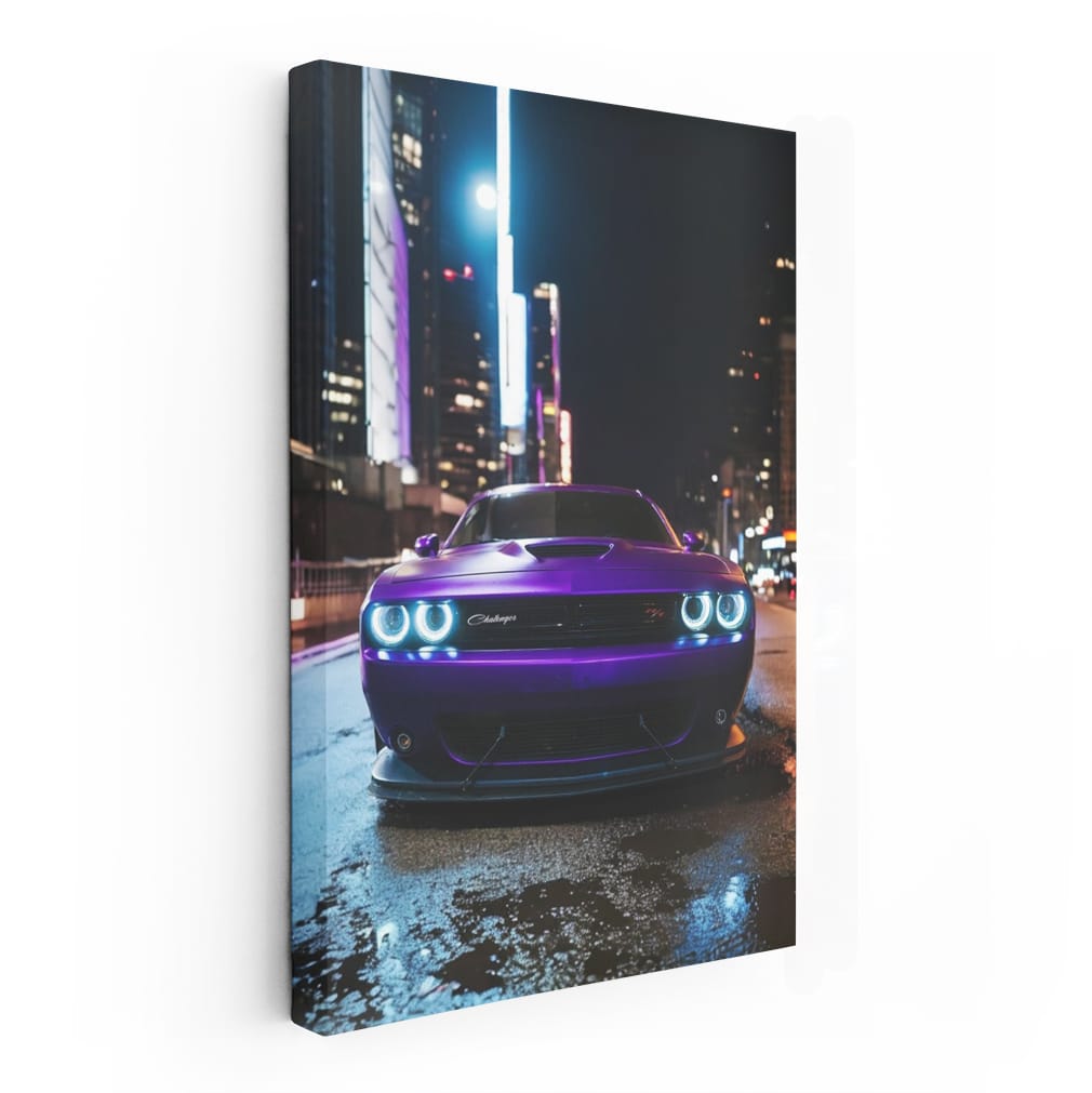 Nighttime Dodge Challenger - Bold and Powerful Drive