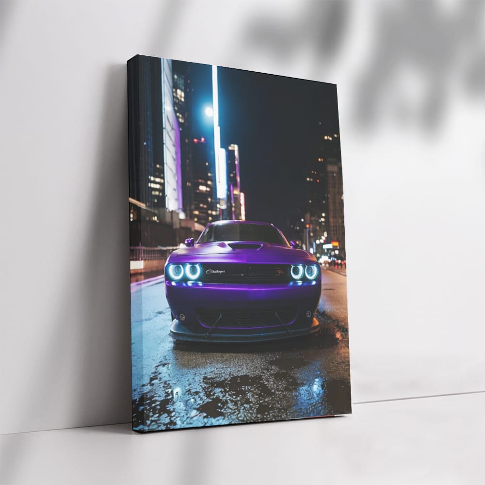 Nighttime Dodge Challenger - Bold and Powerful Drive