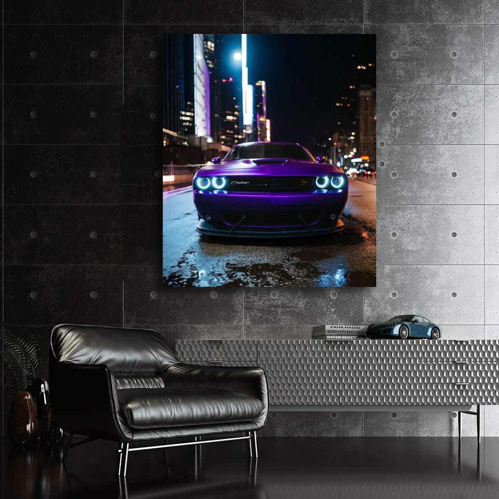Nighttime Dodge Challenger - Bold and Powerful Drive