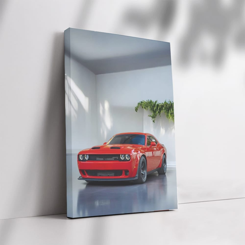 Red Dodge Challenger in Parking - Icon of Power and Style