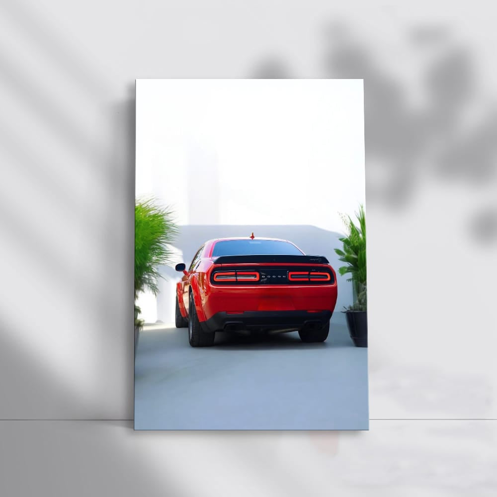 Red Dodge Challenger in Parking - Power and Style